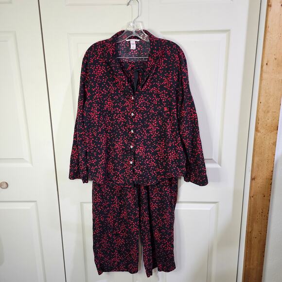 Victorias Secret PJs Sz M Coquette Romantic Indie Sleaze Black Red Heart Flannel - Picture 10 of 10